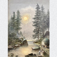 Hermann Kraemer Landschaft im Mondschein Aquarell 19. Jh.