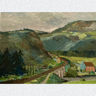 André Pirotte, Ölgemälde, Landschaft mit Brücke, Mitte 20. Jh.