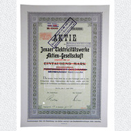 38 Aktien Jenaer Elektricitätswerke AG, 1000 M, 1. April 1916